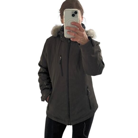 OBERMEYER SKIING JACKET HOODED WATER RESISTANT SNOWBOARDING BROWN WOMEN SIZE 10 - Picture 1 of 15